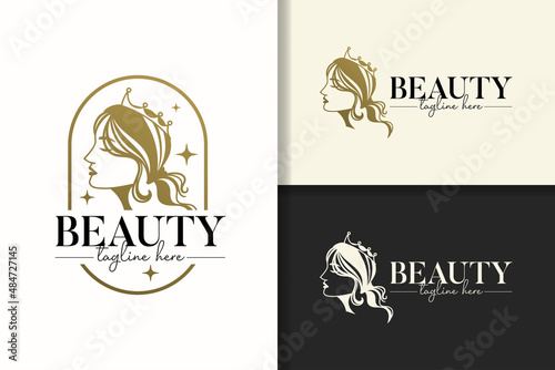 Beauty woman royal queen gold logo design