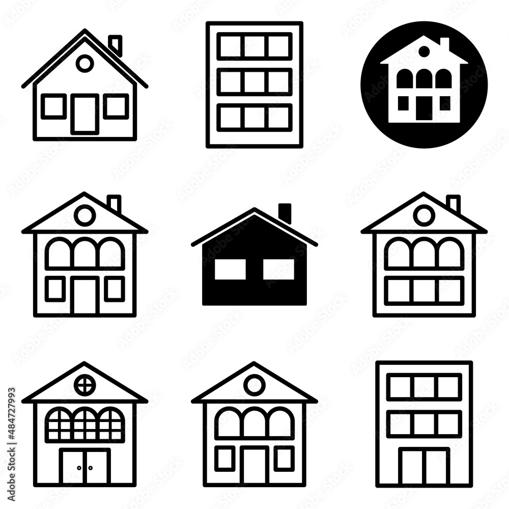 House Flat Icon Set Isolated On White Background