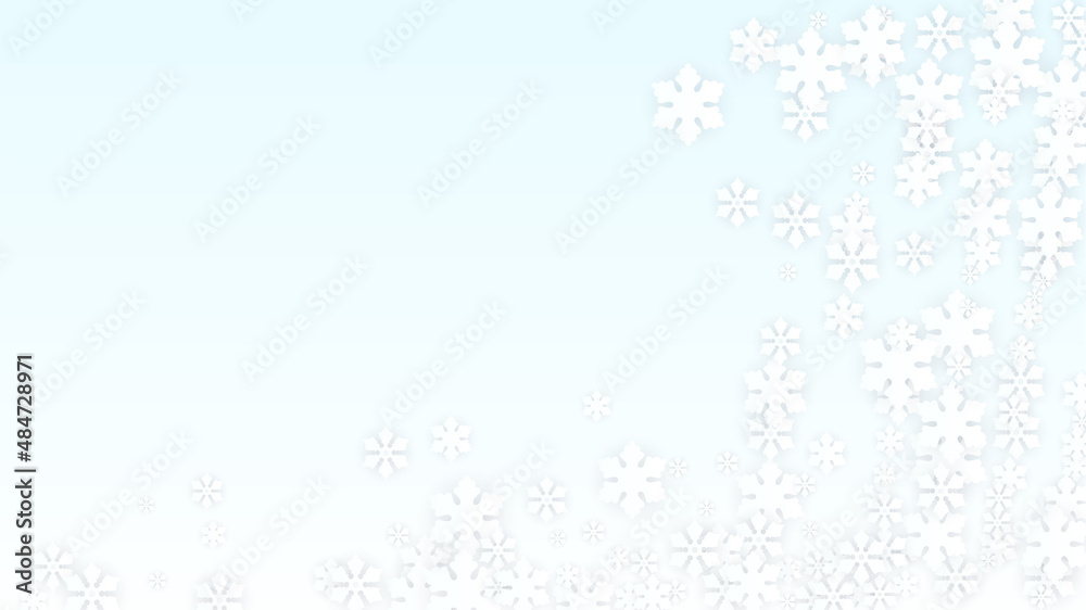Fototapeta Christmas Vector Background with Falling Snowflakes. Isolated on Red Background. Realistic Snow Sparkle Pattern. Snowfall Overlay Print. Winter Sky. Papercut Snowflakes.