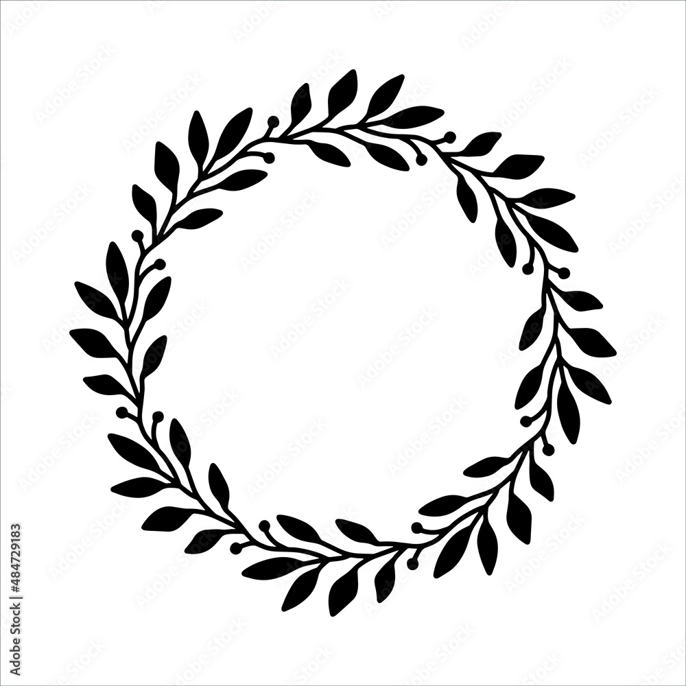 Vector hand drawn spring wreath isolated on white background. Outline circle of leaves. Doodle style. Floral frame. Vector hand drawn spring wreath isolated on white background. Outline circle of leaves. Doodle style. Floral frame.