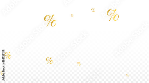 Luxury Vector Gold Percentage Sign Confetti on Transparent. Percent Sale Background. Business, Economics Print. Discount Illustration. Promotion Poster. Black Friday Banner. Special offer Template.