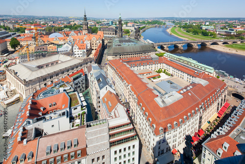 Dresden sykline with river Elbe in an aerial view photo