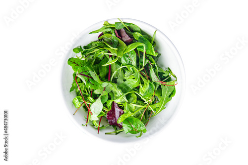 green salad leaves mix arugula  spinach  lettuce  frise  radicchio salad fresh dietary healthy meal diet snack on the table copy space food background 