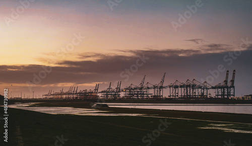 sunset at containerterminal