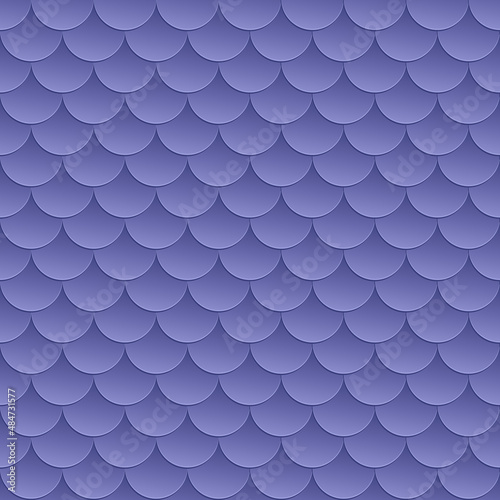 Purple fish scale pattern seamless background. Color trendy 2022 very peri. Design texture elements for fabric, tile, banner, card, cover, poster, backdrop, wall. Vector illustration.