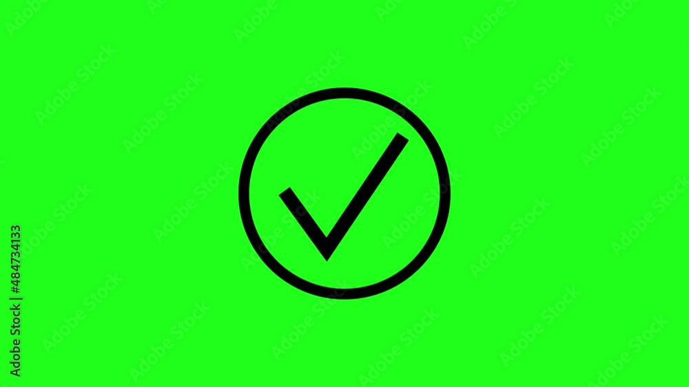 Check mark icon animation. white and black check mark with green background. Animation in motion graphics of a check mark symbol. Chromakey Check mark icon animation. white and black check mark with green background. Animation in motion graphics of a check mark symbol. Chromakey