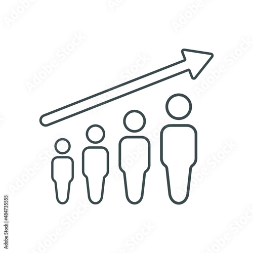 Population growth icon, increase in social development, global demographics, people diagram, thin line symbol on white background - editable stroke vector