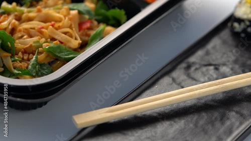 A set of Korean food in a container. Korean cuisine. Asian Lunches