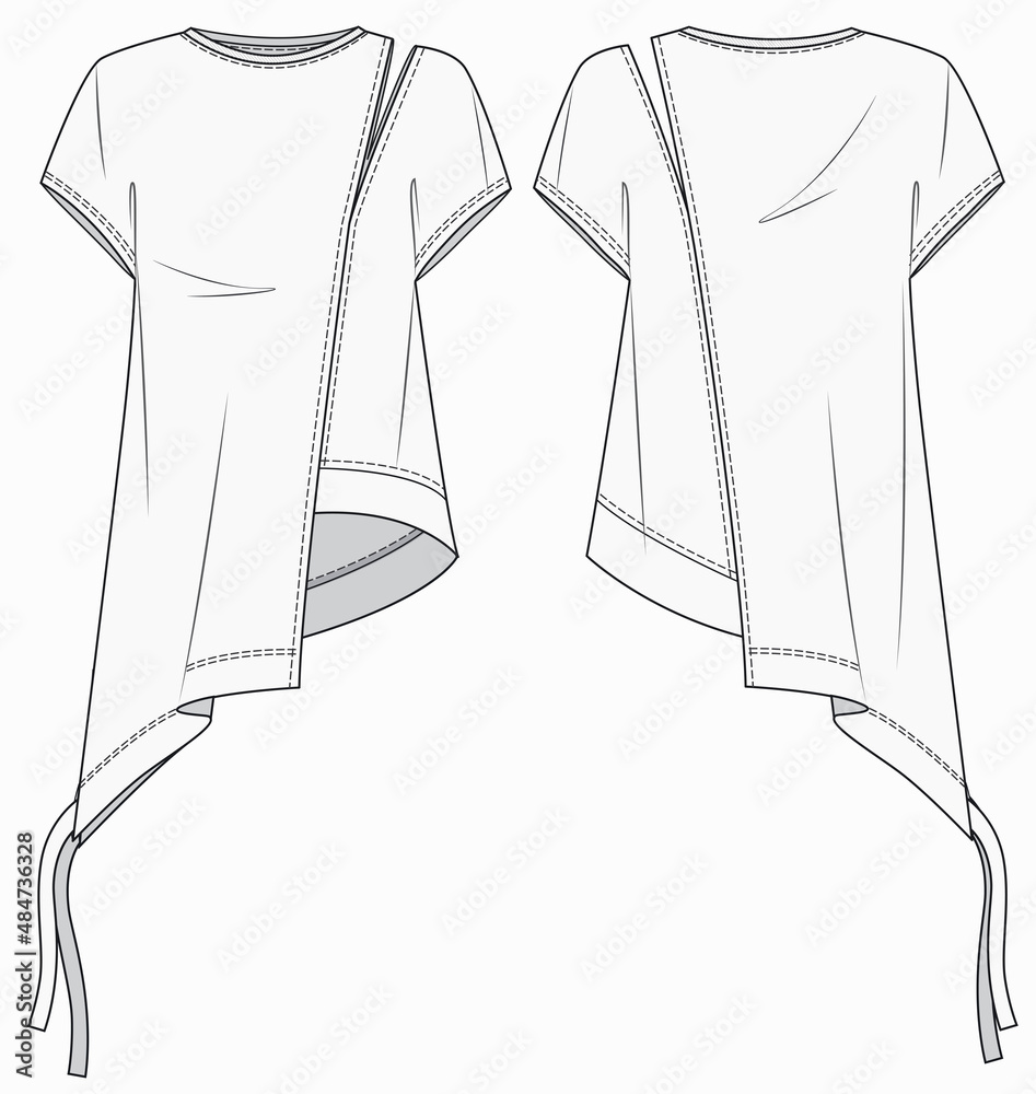 Top for women fashion flat sketch template. Women t-shirt fashion