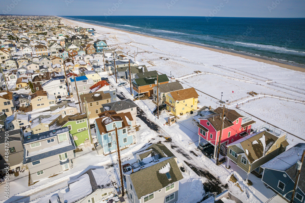 Aerial Drone of Lavallette in the Winter