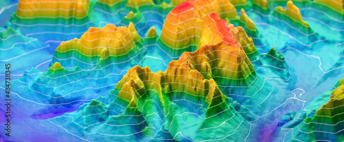Obraz na płótnie 3D Topographic height map, geology survey