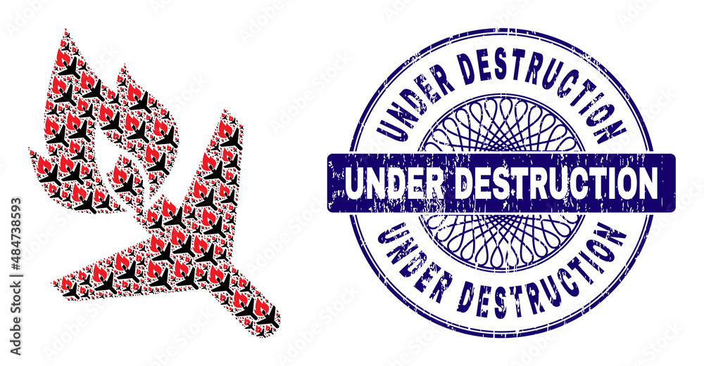 Recursive collage fired airplane and Under Destruction round dirty