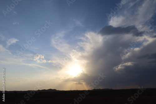 Beautiful sky evening beauty and Clouds at sunset   Panoramic scene view . Natural background