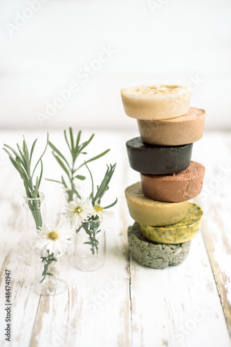 natural eco beauty handmade herbal soap. luffa sponge, clay for making facial or body mask
