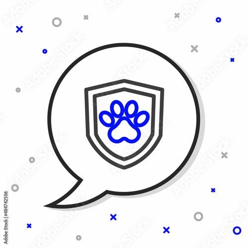 Line Animal health insurance icon isolated on white background. Pet protection concept. Dog or cat paw print. Colorful outline concept. Vector