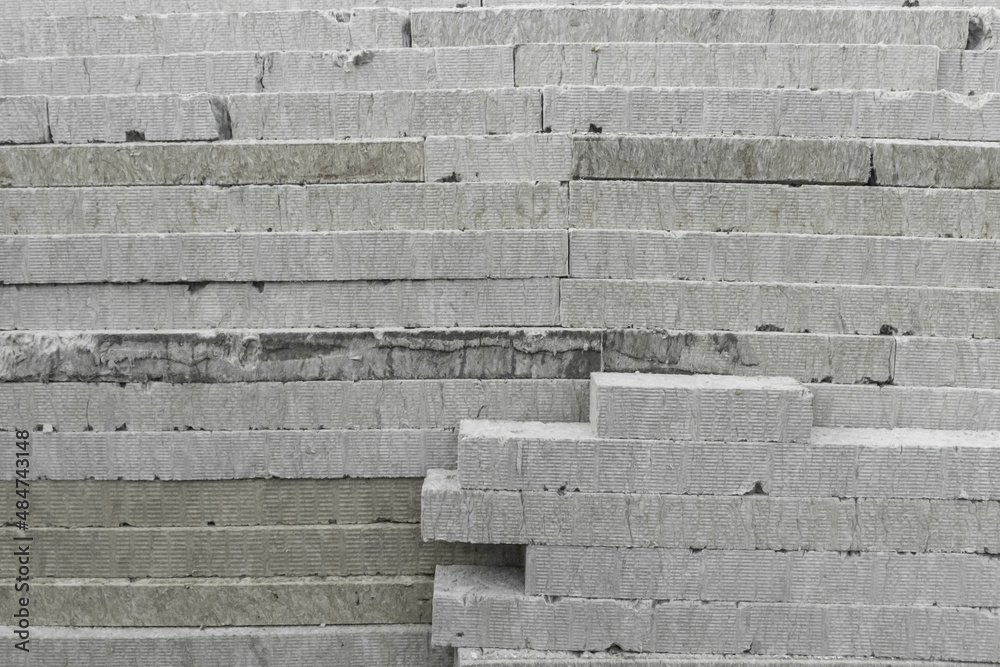 Heat and sound insulating construction material sheet panels building plates, close-up Heat and sound insulating construction material sheet panels building plates, close-up