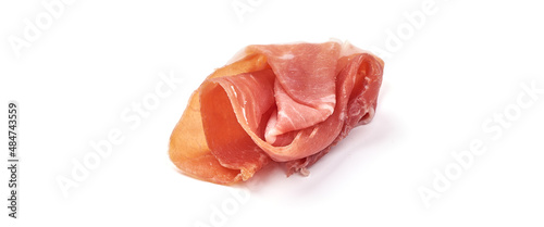 Italian prosciutto crudo. Jerked ham, isolated on white background.