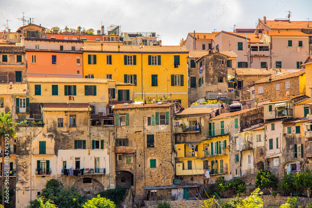 Beautiful view of the old town of Ventimiglia Alta in Italy, Liguria. Ligurian Riviera, Province of Imperia