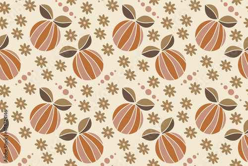 seamless repeating pattern with oranges and flowers