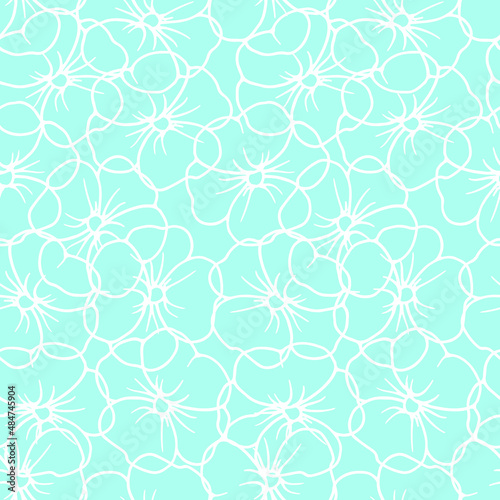seamless pattern of hand-drawn stylized flowers and plant elements
