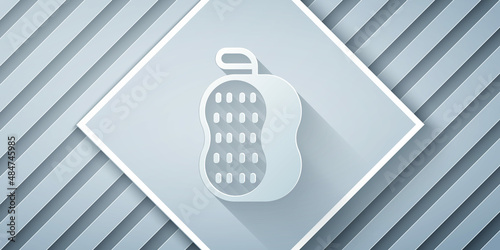 Paper cut Washcloth icon isolated on grey background. Bath house sauna washcloth sign. Item for pleasure and relaxing. Paper art style. Vector