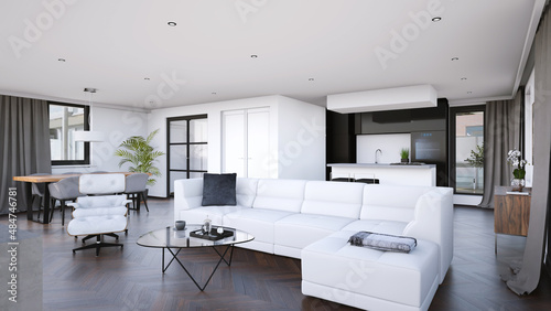 Beautiful living room interior with hardwood floors