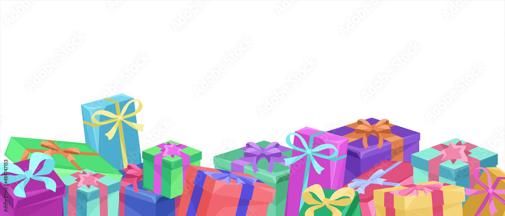 Colored gift boxes isolated on white background.