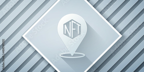 Paper cut NFT Digital crypto art icon isolated on grey background. Non fungible token. Paper art style. Vector
