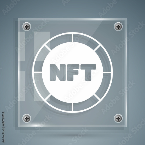 White NFT Digital crypto art icon isolated on grey background. Non fungible token. Square glass panels. Vector