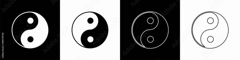 Set Yin Yang symbol of harmony and balance icon isolated on black and ...