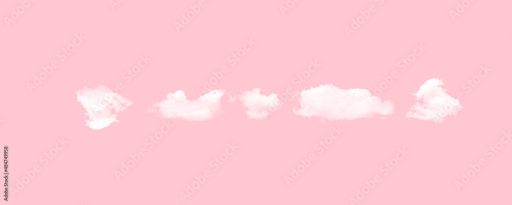 Pink background. Clouds, white. Fluffy snow clouds.