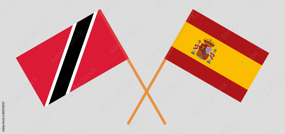 Crossed flags of Trinidad and Tobago and Spain. Official colors. Correct proportion Crossed flags of Trinidad and Tobago and Spain. Official colors. Correct proportion