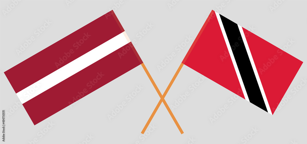 Crossed flags of Latvia and Trinidad and Tobago. Official colors. Correct proportion Crossed flags of Latvia and Trinidad and Tobago. Official colors. Correct proportion