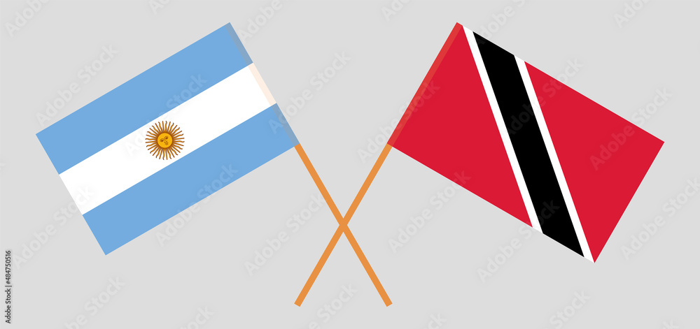 Crossed flags of Argentina and Trinidad and Tobago. Official colors. Correct proportion Crossed flags of Argentina and Trinidad and Tobago. Official colors. Correct proportion