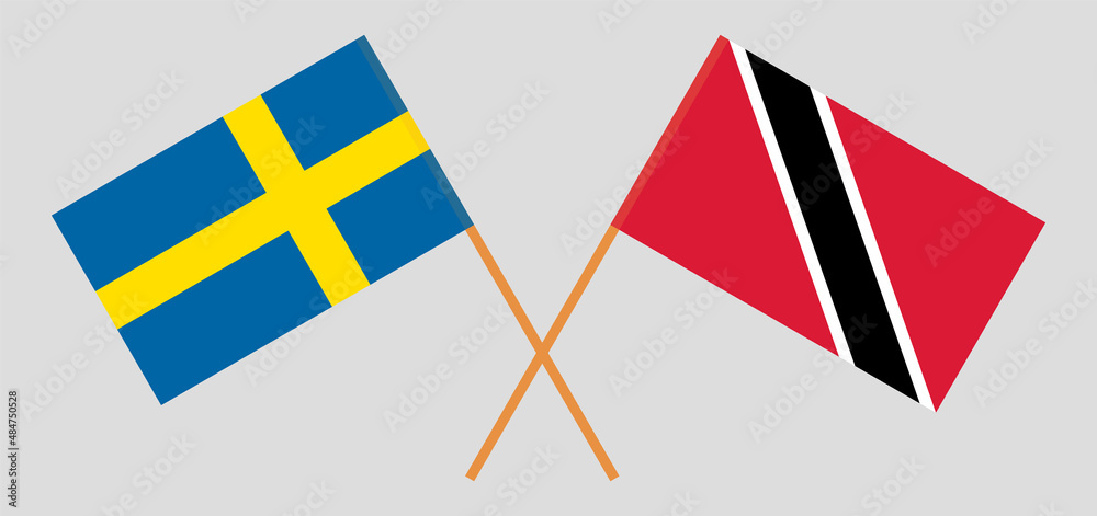 Crossed flags of Sweden and Trinidad and Tobago. Official colors. Correct proportion