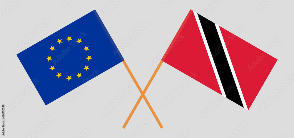 Crossed flags of the European Union and Trinidad and Tobago. Official colors. Correct proportion Crossed flags of the European Union and Trinidad and Tobago. Official colors. Correct proportion