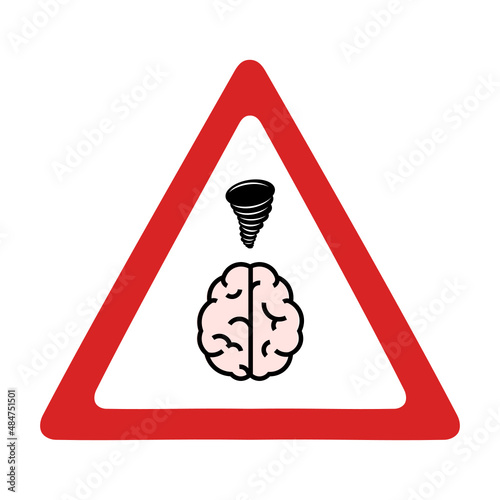 Brainstorm warning traffic sign with tornado icon, vector illustration