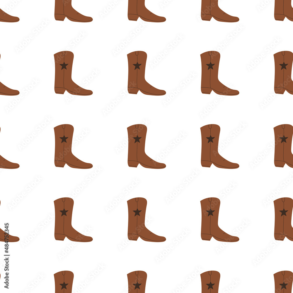 Cowboy boots with ornament seamless pattern. Wild west theme. Hand drawn colored trendy vector illustration on white background Cowboy boots with ornament seamless pattern. Wild west theme. Hand drawn colored trendy vector illustration on white background