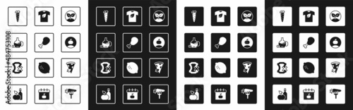 Set Sprout, Chicken leg, Bottle of olive oil, Carrot, Apple, Vegan shirt, pizza slice and No leather icon. Vector