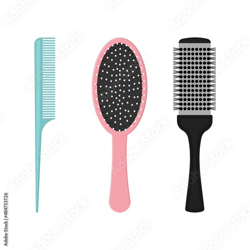 Combs flat set. Hair care, combing, styling.