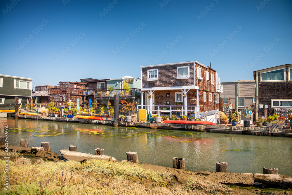 Wooden homes along the river in Sausalito, near San Francisco - California