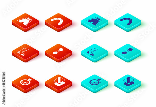 Set Stopwatch, Boxing training paws, Sport boxing shoes, Dumbbell, Mouth guard boxer and short icon. Vector