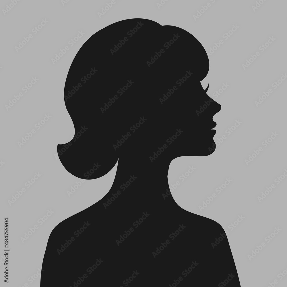 Profile of a young woman. Default avatar profile icon.Black placeholder photo. Vector illustration