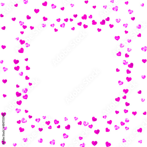 Valentine background with pink glitter hearts. February 14th day. Vector confetti for valentine background template. Grunge hand drawn texture. Love theme for party invite, retail offer and ad. © Holo Art