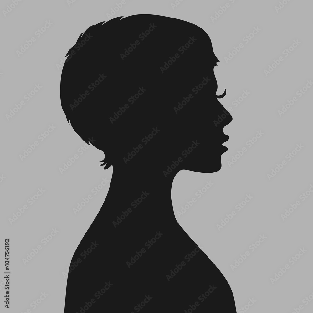 Profile of a young woman. Default avatar profile icon.Black placeholder photo. Vector illustration.