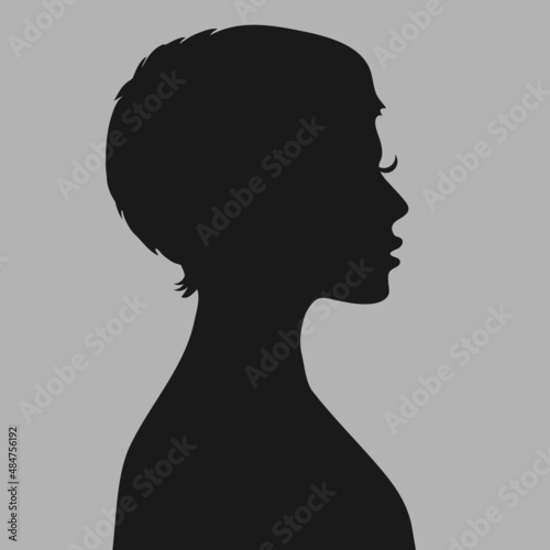 Profile of a young woman. Default avatar profile icon.Black placeholder photo. Vector illustration.