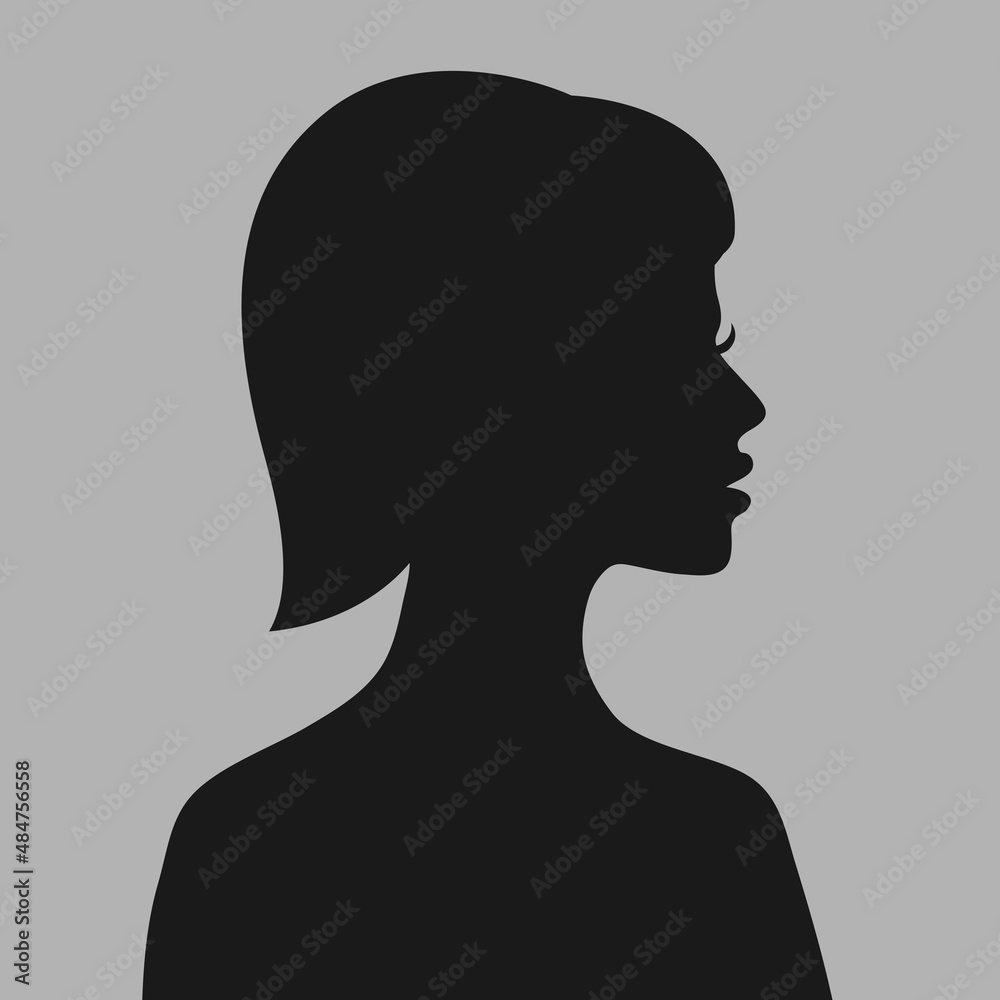 Profile of a woman. Default avatar profile icon on an isolated gray background.Black placeholder photo. Vector illustration.