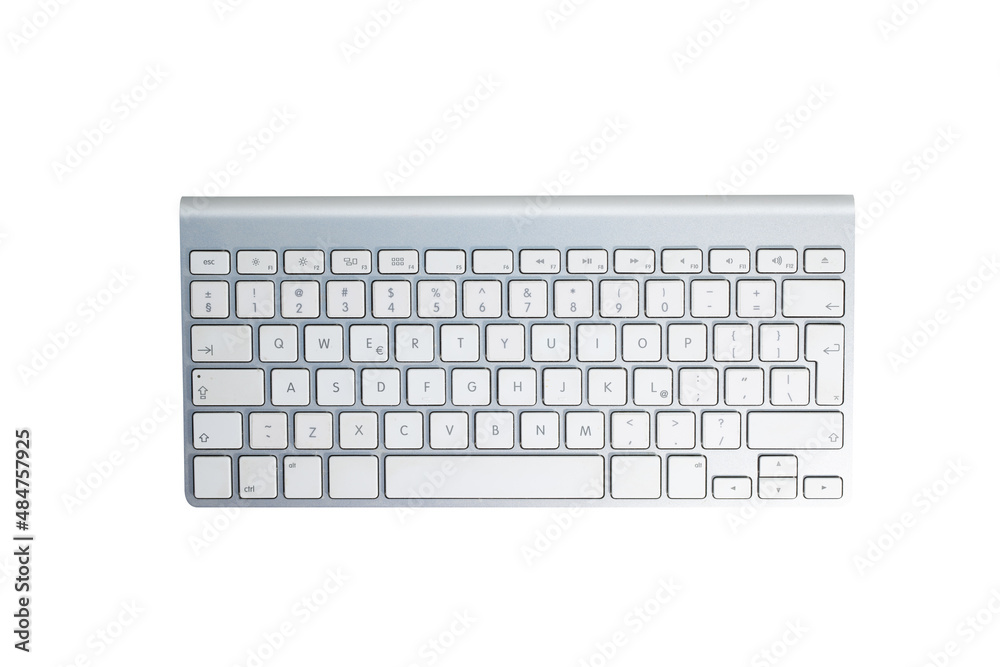 Computer keyboard on a colored background. Concept of typing, office work, remote work. Using your computer for work, play and online shopping.