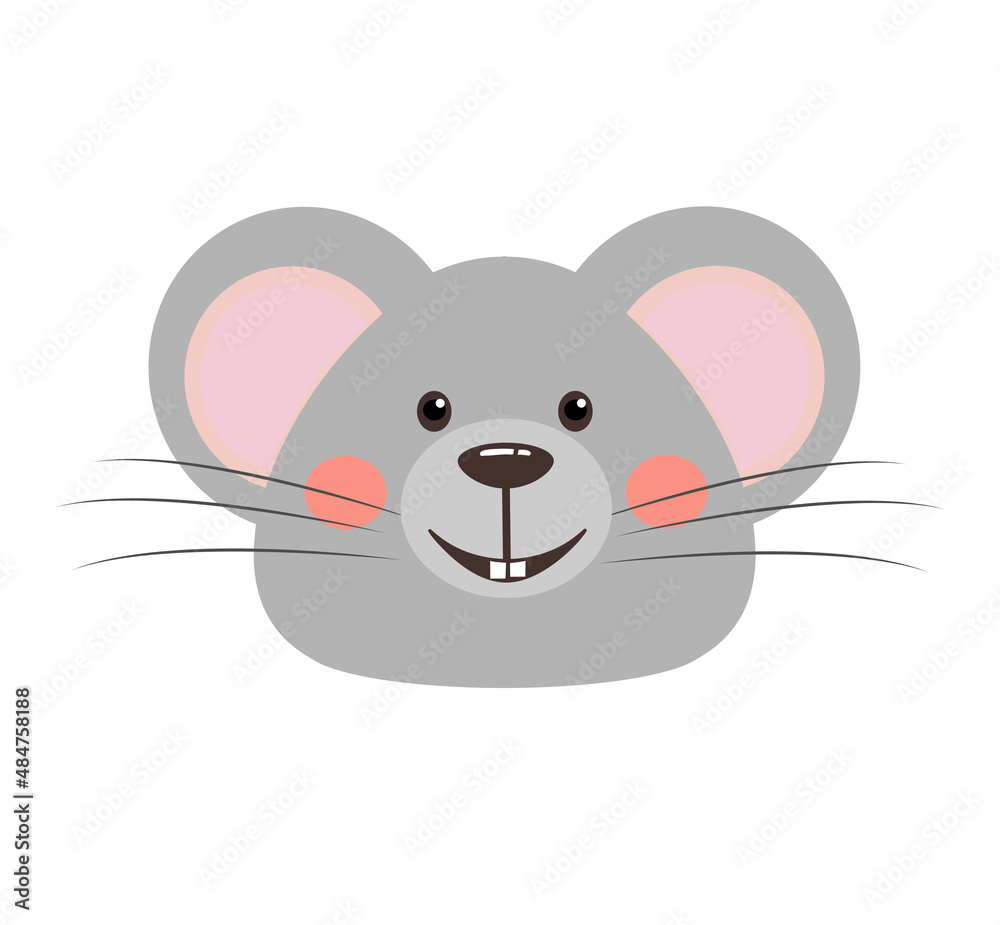 Head of a cute gray mouse or rat,vector graphic icon, isolated on white background. Cartoon style vector illustration..For children's and other design. Head of a cute gray mouse or rat,vector graphic icon, isolated on white background. Cartoon style vector illustration..For children's and other design.