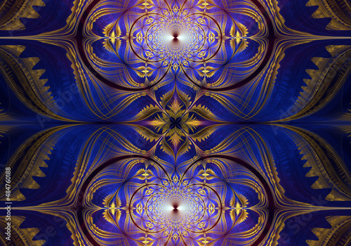 Foto Abstract fractal art background pattern in regal gold and blue.